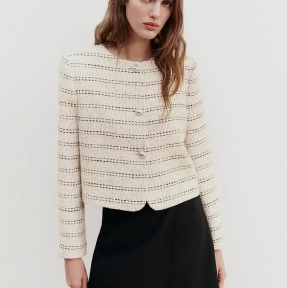 Zara Textured Tweed Blazer Size S - Picture 5 of 16